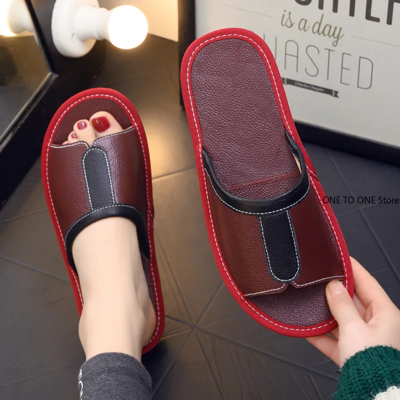 

Leather Slippers Indoor Men's and Women's Home Silent Floor Summer Non-slip Soft Bottom Household Leather Cool Slippers Summer