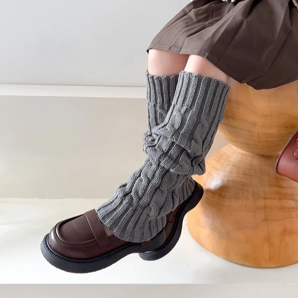 New Solid Color Leg Warmers Knitted Lolita Middle Tube Socks Thickened Boot Covers Autumn and Winter