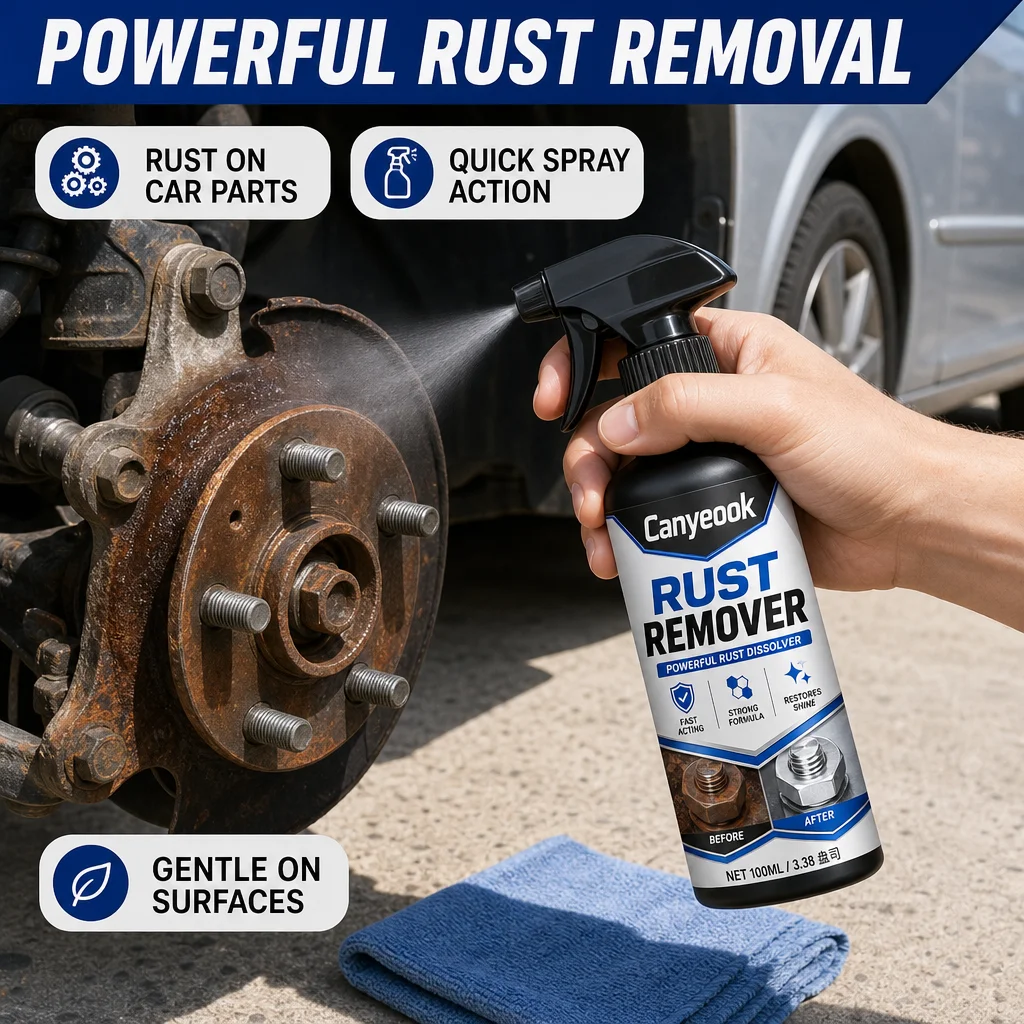 Canyeook Rust Remover Spray 100ml, Quick Acting Dissolver for Metal, Car Rims, Tiles & Home, No Residue Rust Cleaner