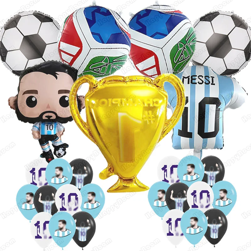 Ballon de football Messi pour les fans, ensemble de ballons en aluminium pour anniversaire, décoration de fête sur le thème du football, accessoires de fête