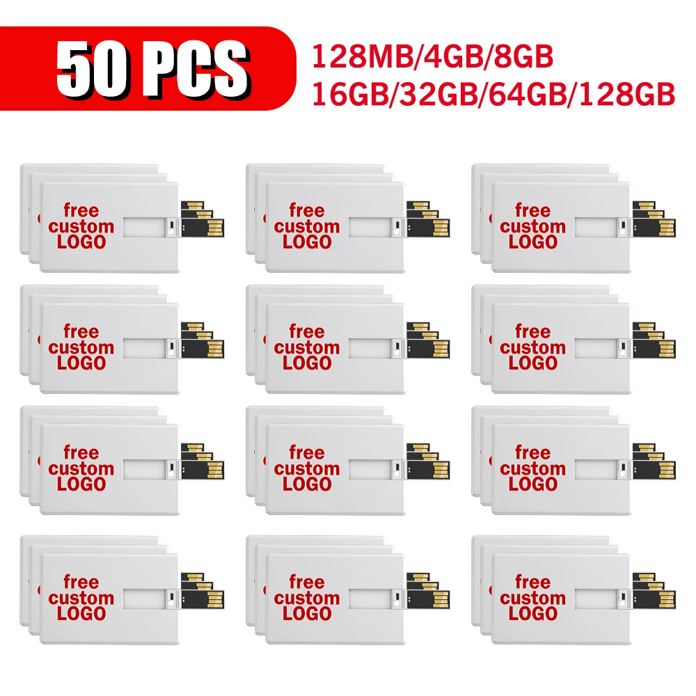 

50pcs/lot Credit Card Memory Storage USB 2.0 Flash Drive 4GB 8GB 16GB 32GB 64GB 128GB Pen Drive Free Custom Logo Gift U Disk