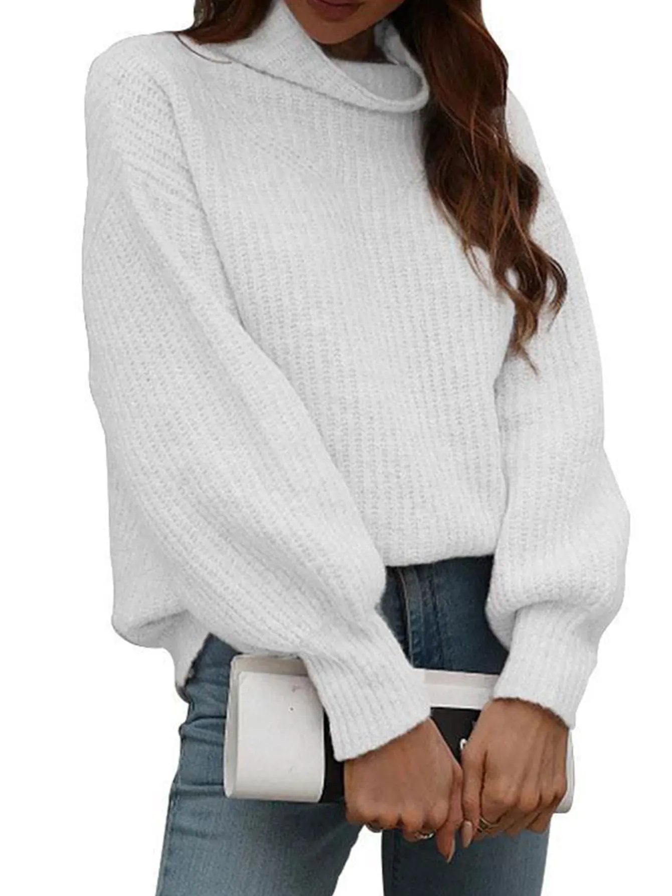 

Women's Autumn Winter Turtleneck Sweater Comfortable Long Sleeve Plain Daily Regular Fit Top for Casual Wear