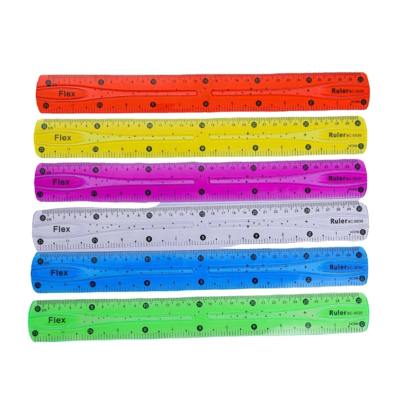 Régua flexível cor 2 peças, régua plástico dobrável macia, escala dupla, régua dobrável