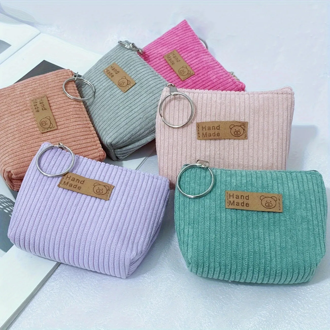 Keychain Coin Holder Lightweight Unlined Fabric Purse Zipper Closure Pouch Vintage-Inspired Casual Coin Bag For Office Gift