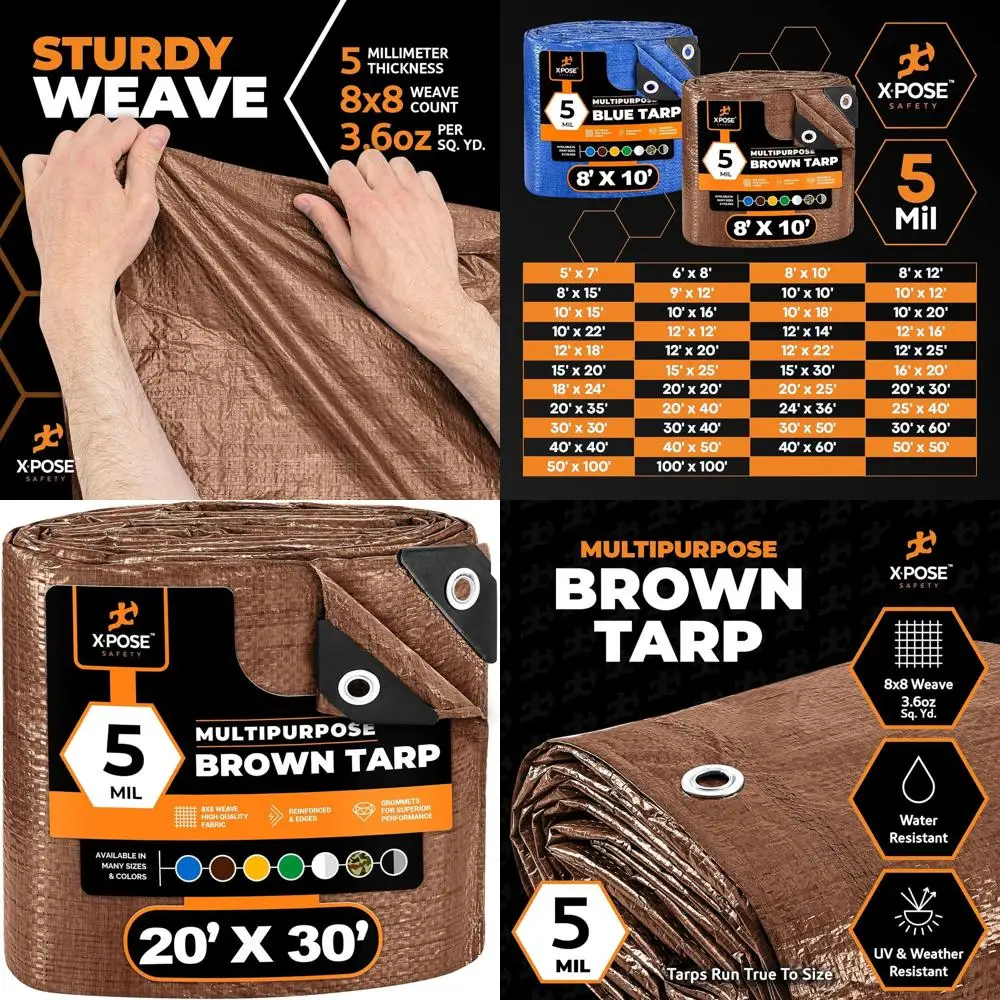 قماش بولي بني مقاس 20 × 30 بوصة - شديد التحمل، مقاوم للماء، مقاوم للطقس، بسمك 5 مل