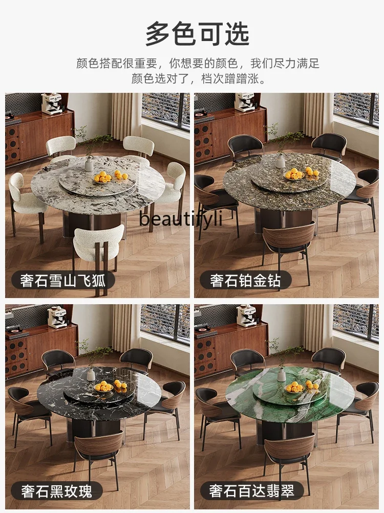 

Medieval style round luxury stone turntable dining table advanced sense household living room dining table can be customized