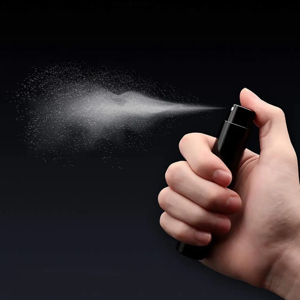 زجاجة عينة قابلة لإعادة الملء سعة 10 مل، رذاذ عطر صغير محمول، حاوية زيت ألومنيوم قابلة لإعادة الاستخدام، رذاذ مدمج للسفر