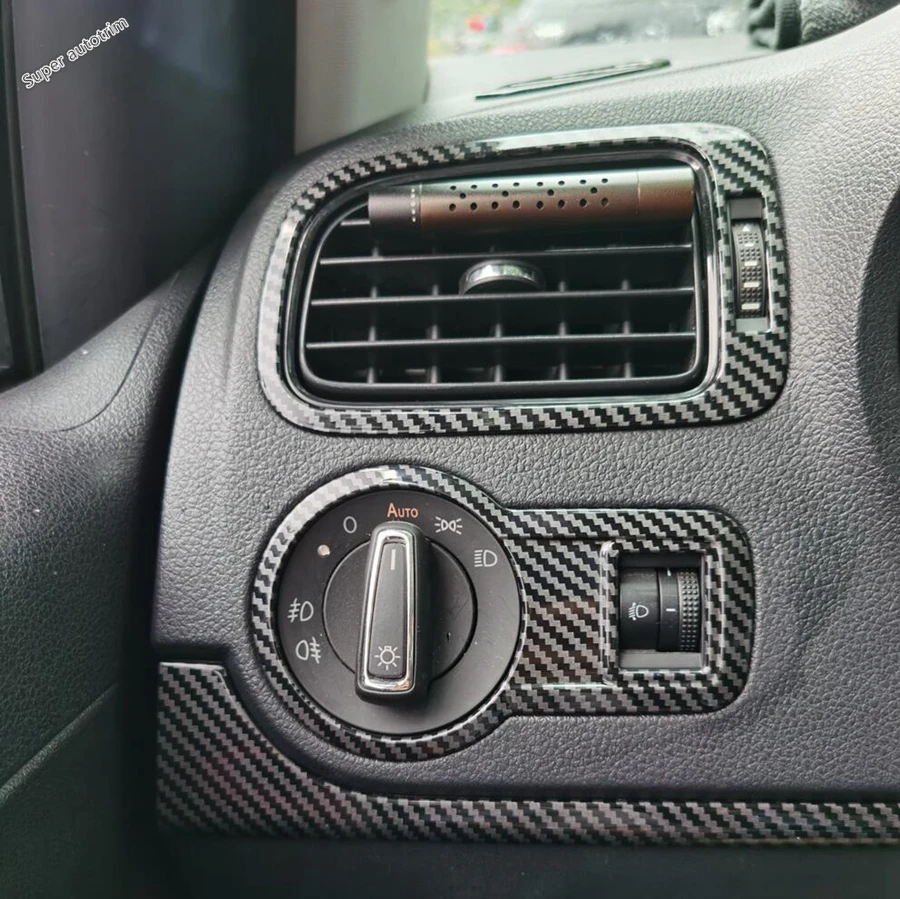 

Carbon Fiber Look Central Control Instrument Decoration Strip / Glass Lift Button Cover Trim For VW Volkswagen Polo 2014 - 2018