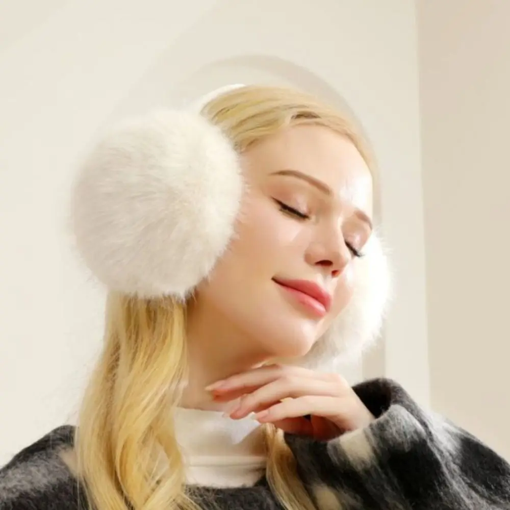 Cute Warm Plush Ear Warmer Solid Color Folding Winter Earmuffs Thickened Cold Protection Earflap Outdoor