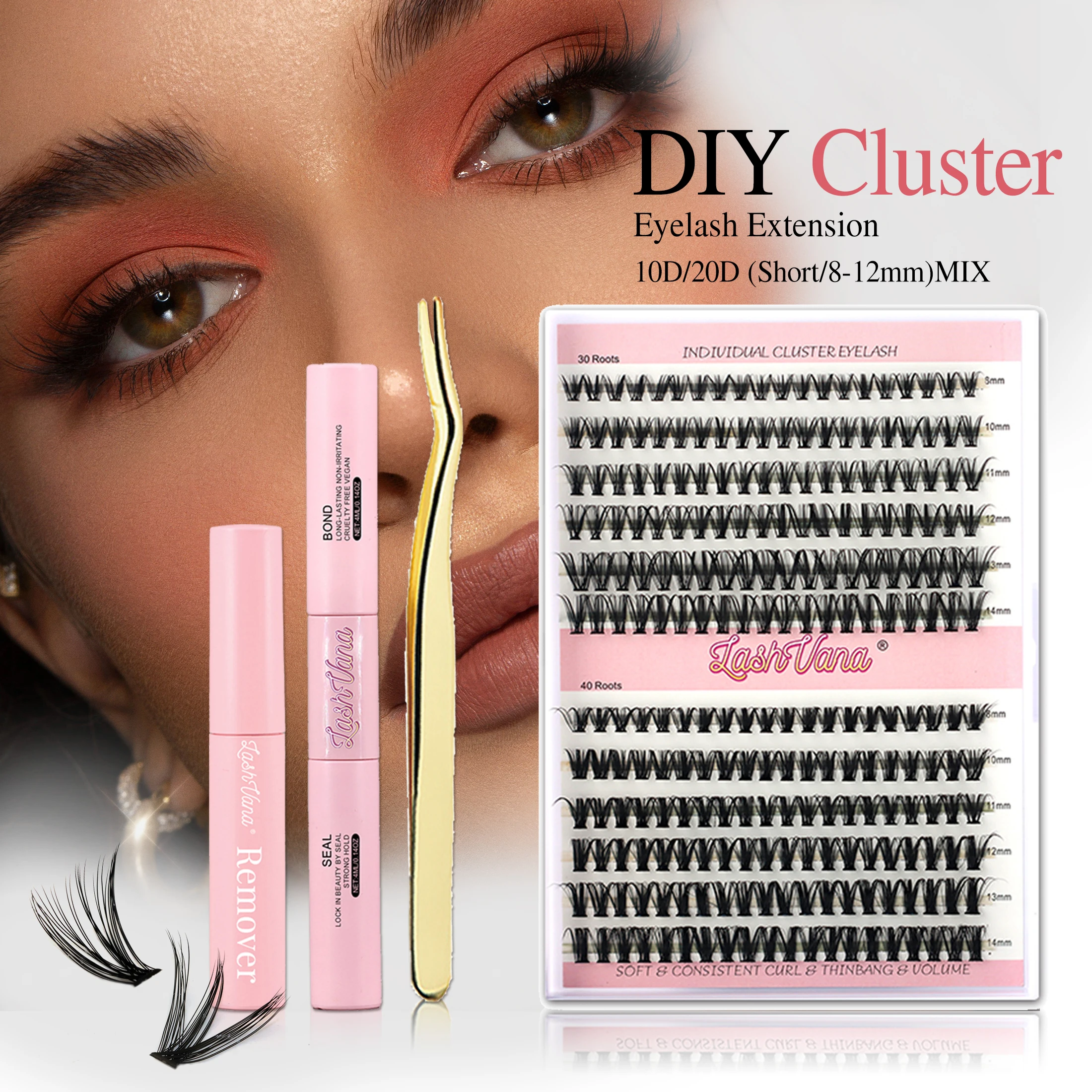 Wodoodporny zestaw do przedłużania rzęs, pęseta, pęseta, narzędzia do makijażu rzęs i uszczelniania, zestaw rzęs DIY, 240 szt.