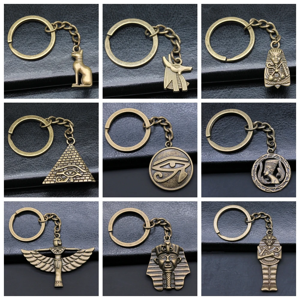 Ancient Egypt Horus Anubis Pharaoh Sphinx Bastet Charms Keychain Souvenirs Keyring Key Holder Accessories Party Gift