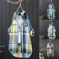 Plaid Print Women's Shirts 2023 Summer Elegant women blouses Casual Female Tops korean fashion New Long Sleeve Loose Blouse