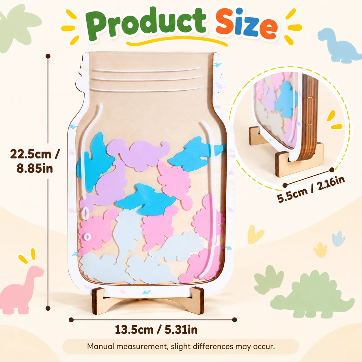 Wooden Dinosaur Reward Mason Jar With Stand, Acrylic Decorative Token Jar For Habit Tracking Chore Chart Desk Ornament Gift
