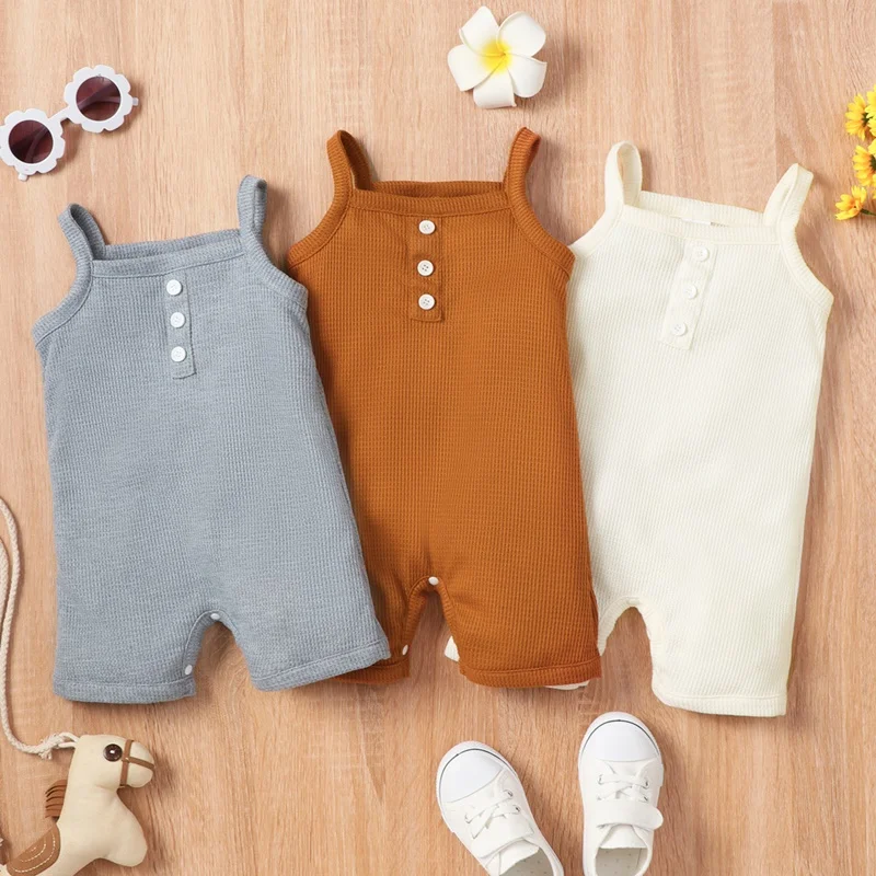 Summer Newborn Baby Clothes Solid Sleeveless Baby Romper Soft Breathable Cool Infant Toddler Clothing Boy Girl Jumpsuits 0-18M