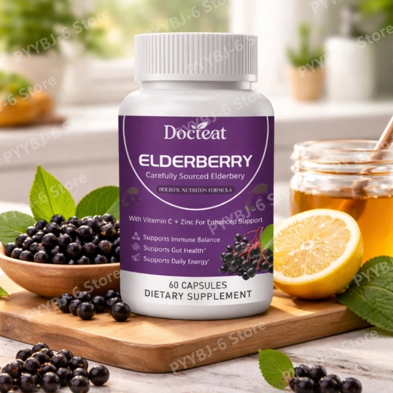 

Elderberry Capsules Daily Balance Wellness Support Formula Immune Aid Vegetarian Dietary Supplement 60 Count for Adult Use
