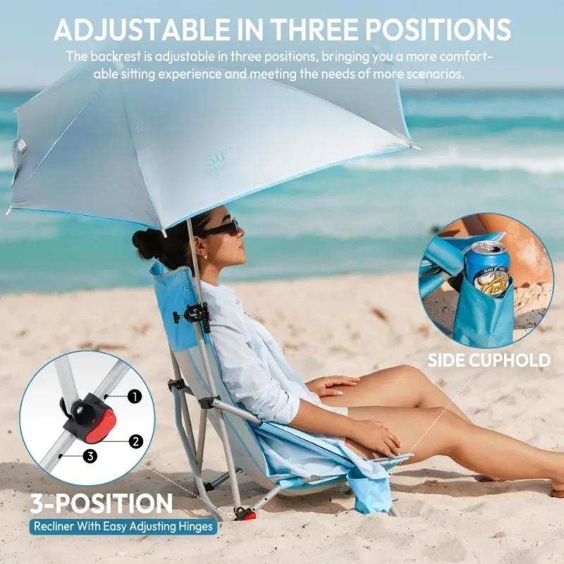 Silla plegable de camping con sombrilla ajustable para exteriores - imagen 5