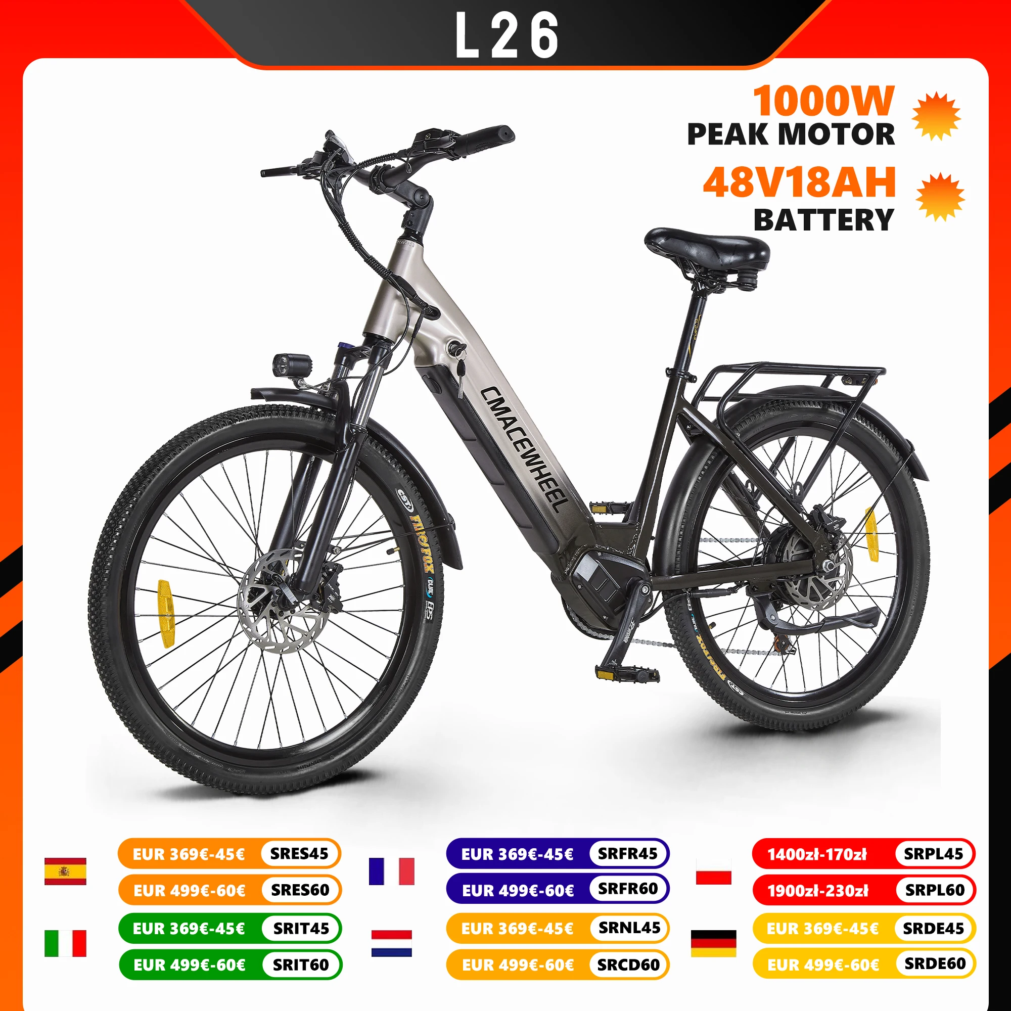 Vélo électrique 26'' pour adultes, batterie 48V 17AH, vélo électrique à assistance au pédalage, frein à huile, vélo de montagne électrique, PEAK 750W, vélo électrique de ville