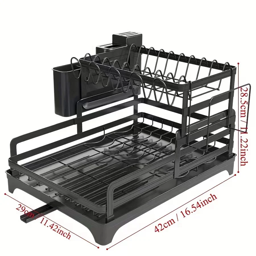 2 الطبقة طبق الرف مع لوح تجفيف المطبخ طبق السلطانية تجفيف تخزين الرف كونترتوب أواني الطعام المنظم سكين شوكة حامل الكأس #6