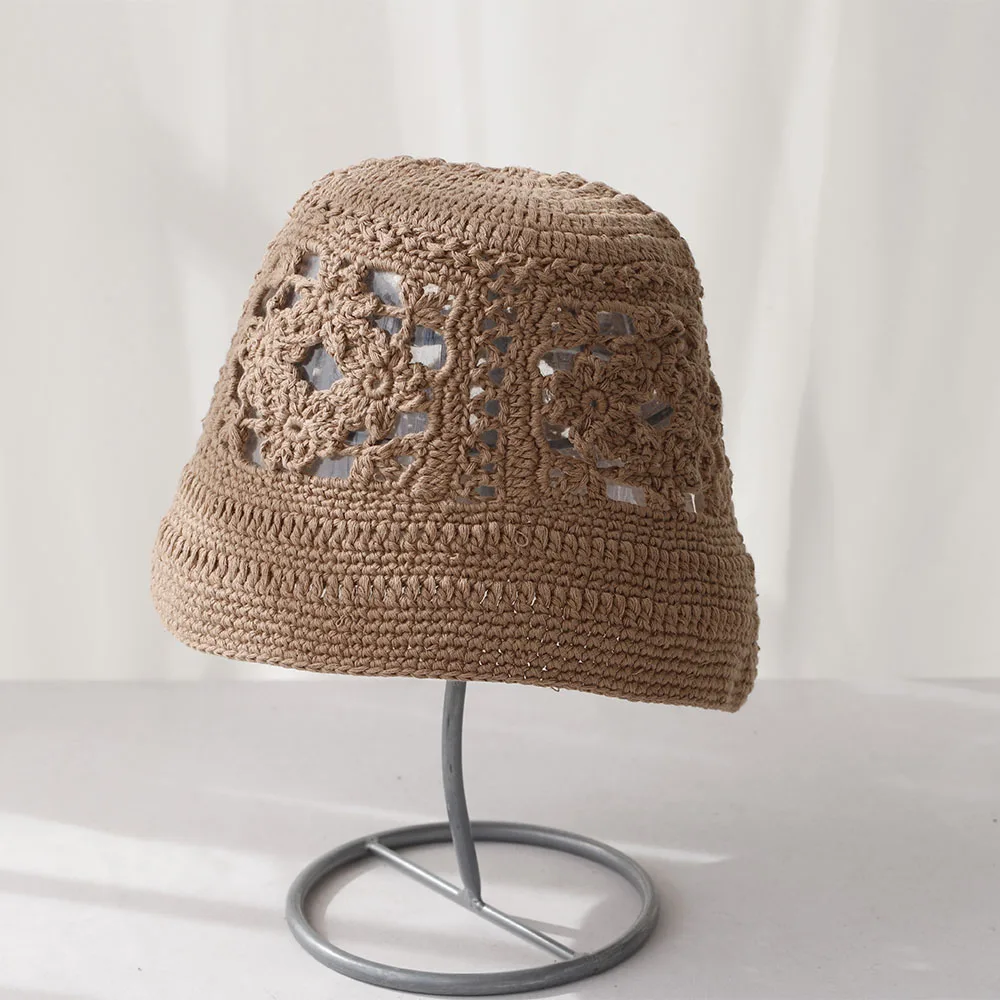 2025 Handgefertigte Neue Blumen Y2K-Stil Gewebte Strickmütze Russische Damen Luxus Panama Mode Bucket Hat – Detail 1
