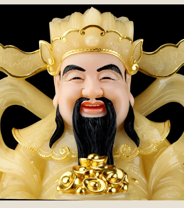 Asia CAI SHEN YE Statue high grade yellow jade God of wealth Mammon buddha thriving business Money Drawing Good luck