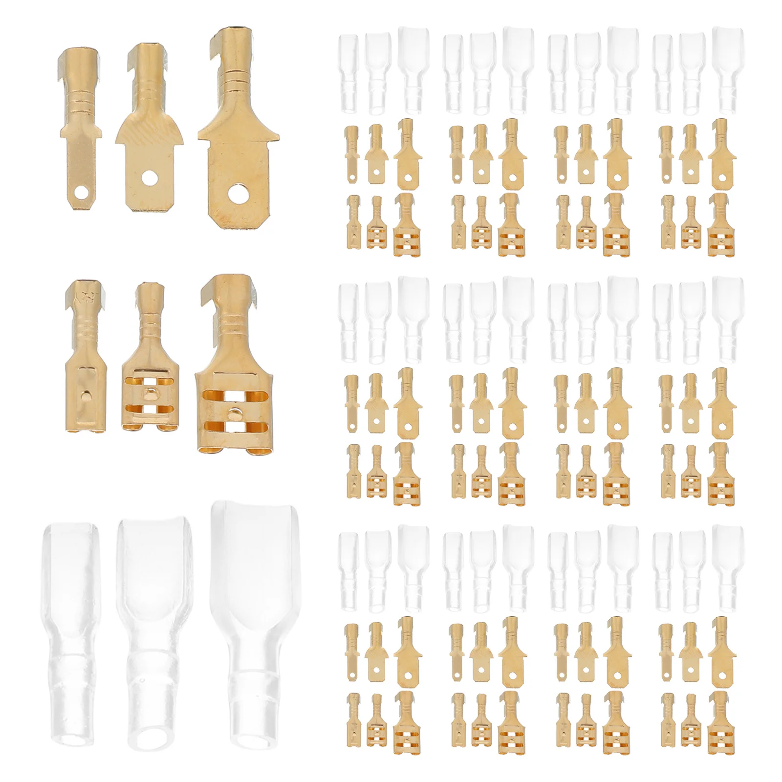 

900Pcs Quick Splice Wire Spade Connector Gold Crimp Terminal Blocks Insulating Sleeve Kit Electrical Wiring Car Audio Speaker