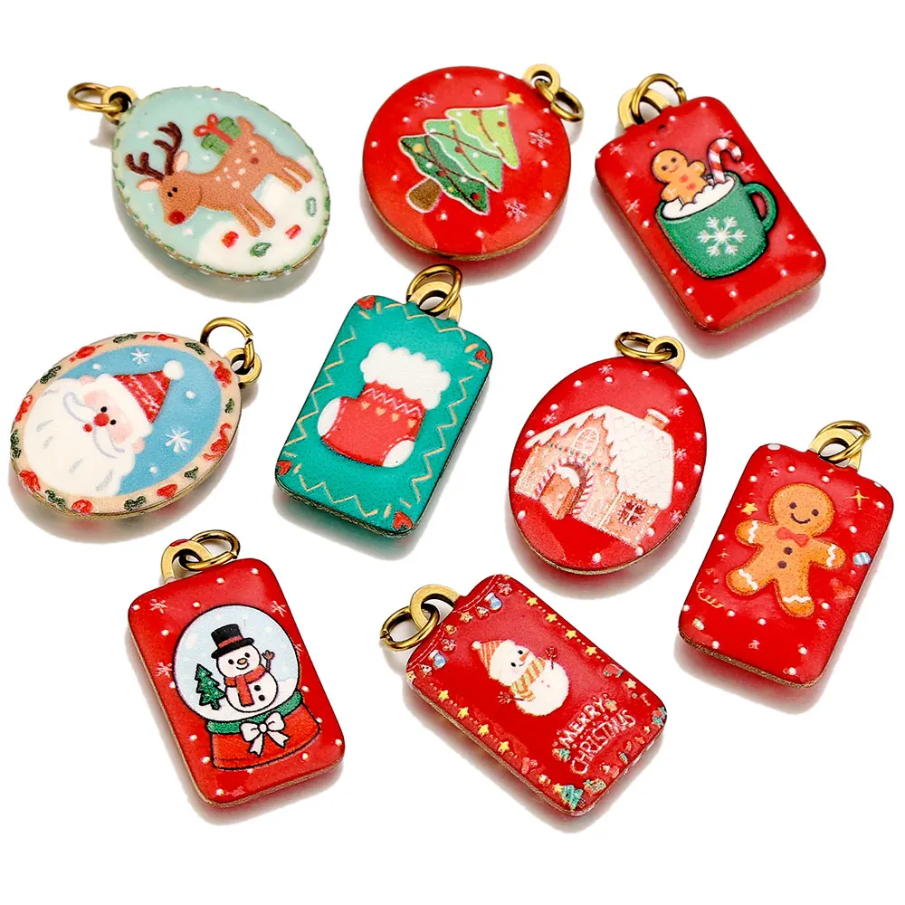 3pcs Stainless Steel Christmas Charm Pendant Reindeer Santa Claus for Women Necklace Bracelet Earring Jewelry Making Supplies