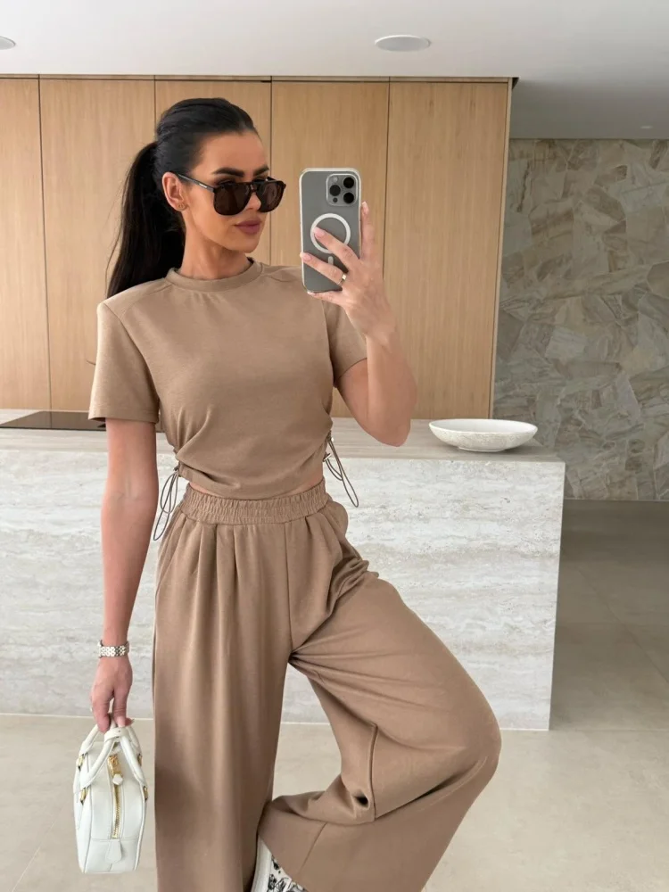 

GELITAYIN Summer Fashion Women's Elegant Two-piece Elastic Pants With Pockets8028