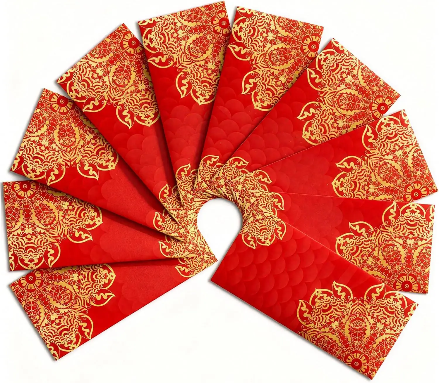 

Shagun Money Envelopes 7.5" X 3.5" Red Designs 10Pcs Gold Foil Gift Envelope for Thanksgiving Birthday Party Wedding Anniversary