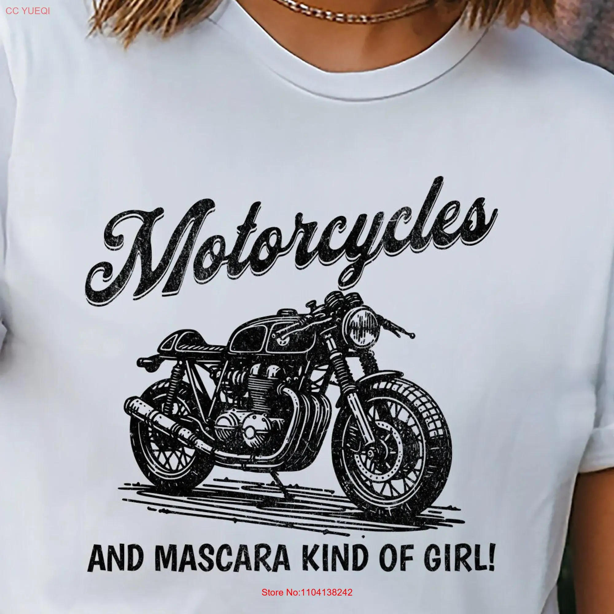 Motorcycle and Mascara Girl T Shirt Lover Woman Biker  long or short sleeves