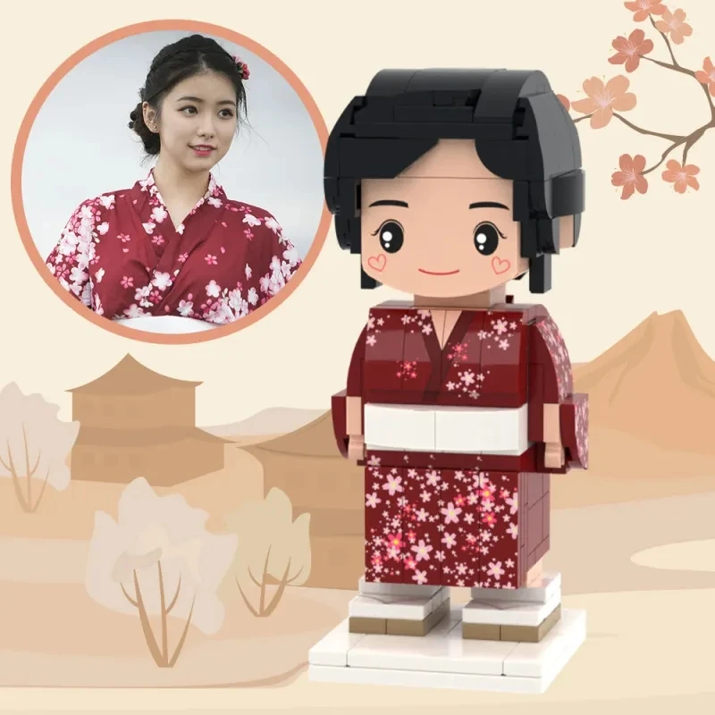 

Valentine's Day Gifts Custom Brick Figures Full Body Customizable Japan Style For Girl In Rose Kimono My Custom Brickfigures