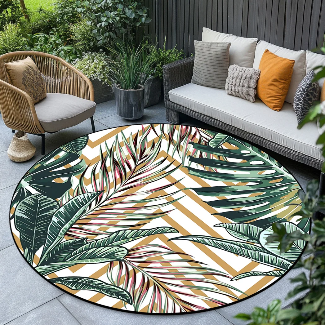 

1pc Tropical Leaves Pattern Rug, Round Washable Large Decorative Rug for Living Room/Bedroom/Office/Playroom/Camping