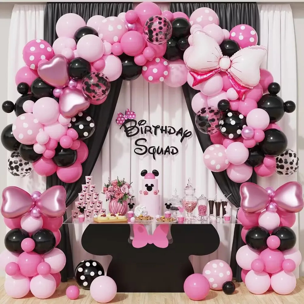 

140pcs Minnie Mouse Balloon Arch Garland Kit Pink Rose Red Latex Balloons Girls Birthday Party Decorations Wedding Baptism Decor