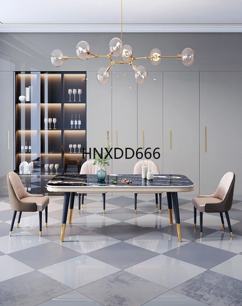 A13 الشمال ضوء لوحة حجرية فاخرة طاولات الطعام والكراسي مجموعة الحديثة بسيطة مستطيلة فيلا المنزل السماء المرصعة بالنجوم الأسود الطعام T