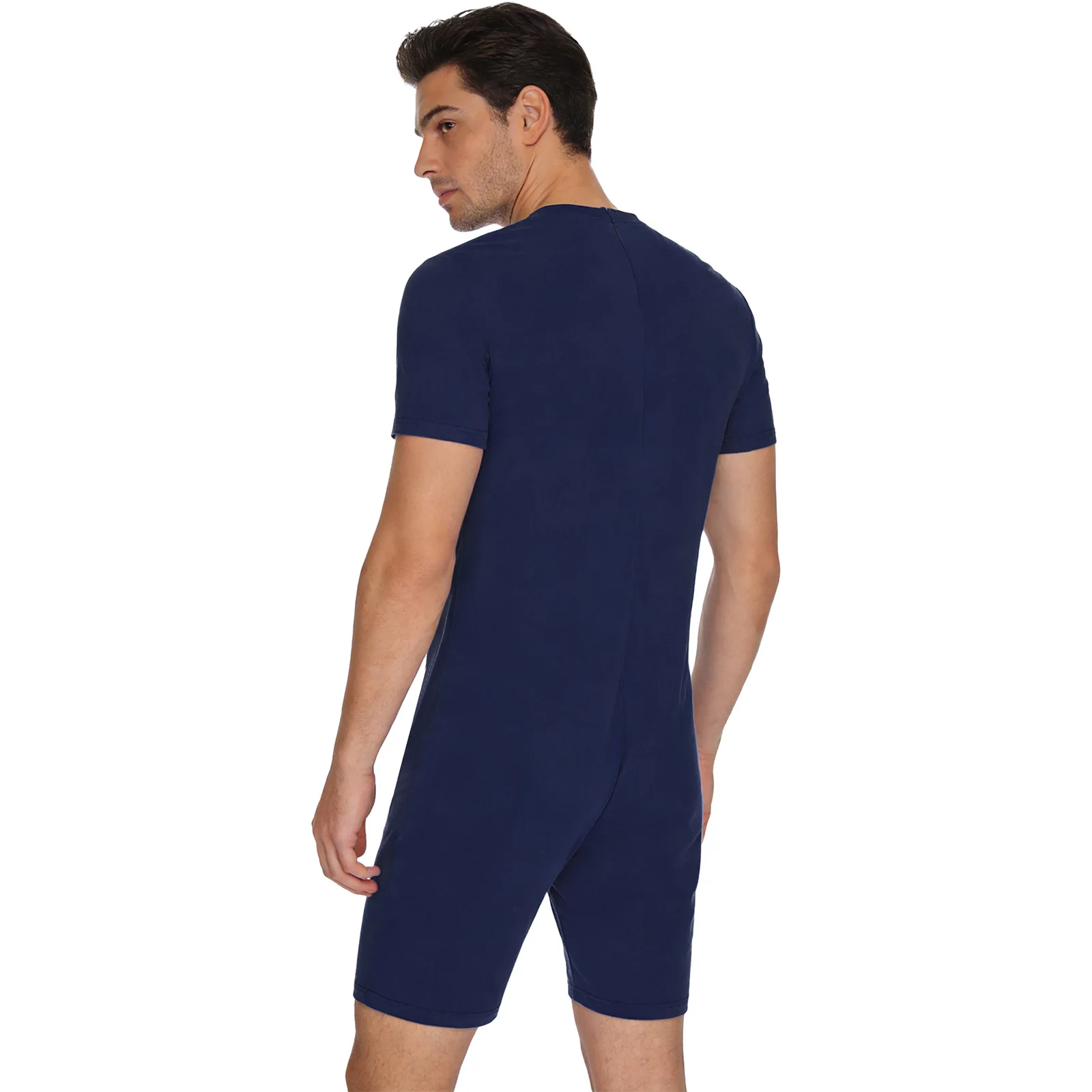 Adults Unisex Anti-strip Adaptive Jumpsuit Short Sleeve Short Bottom Back Zipper One-piece Rompers Elderly Special Needs Clothes
