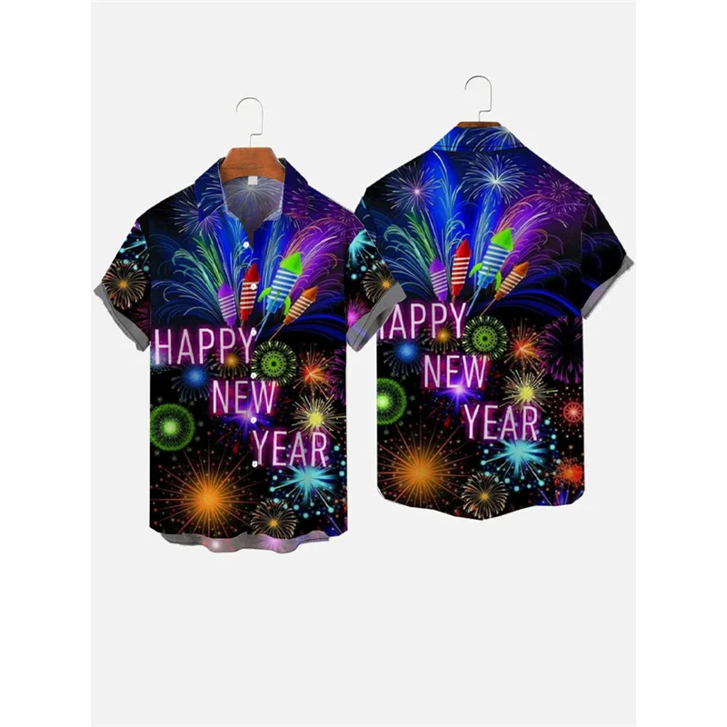 Carnival Guitar Fireworks Pattern Hawaiian Shirt For Men Instrument 3D Printed Blouse Loose Lapel Tops Aloha Shirts Short Sleeve