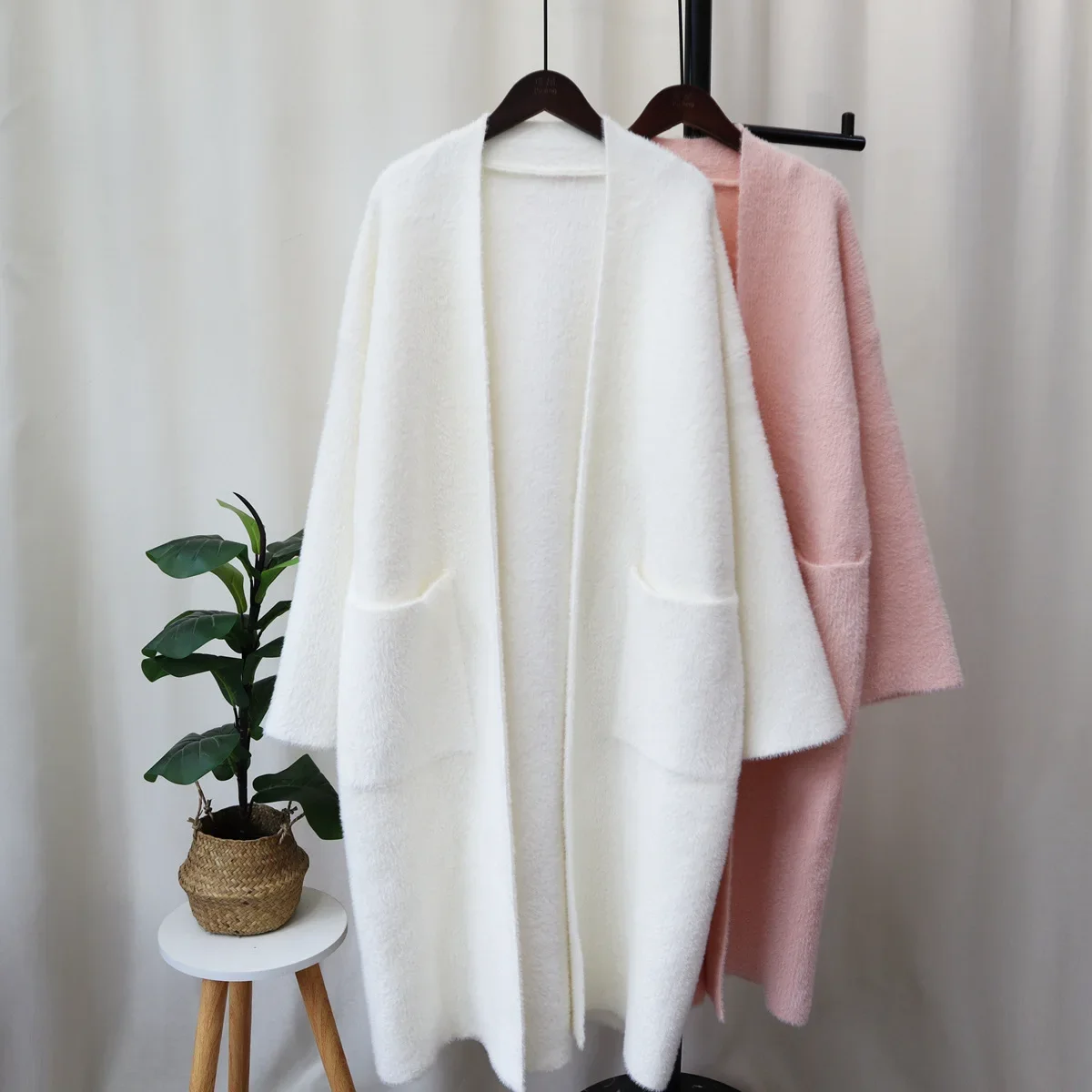 Autumn Long Cardigan 2023 Spring Knitted Women V-neck Winter Black Elegant Pink Outerwear Maxi Y2k Sweater Coat Soft Jacket