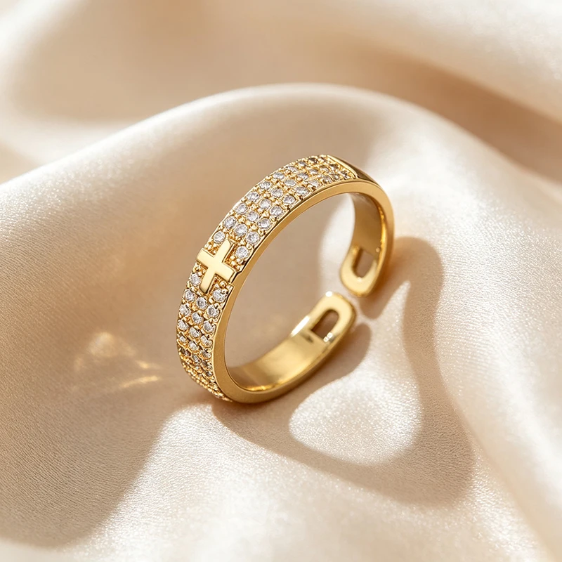 GANPUP Elegante Funkelnde Zirkon-Kreuzringe, Verstellbare Fingerringe für Damen, Modischer Schmuck, Neues Geschenk für Party und Urlaub. – Detail 3