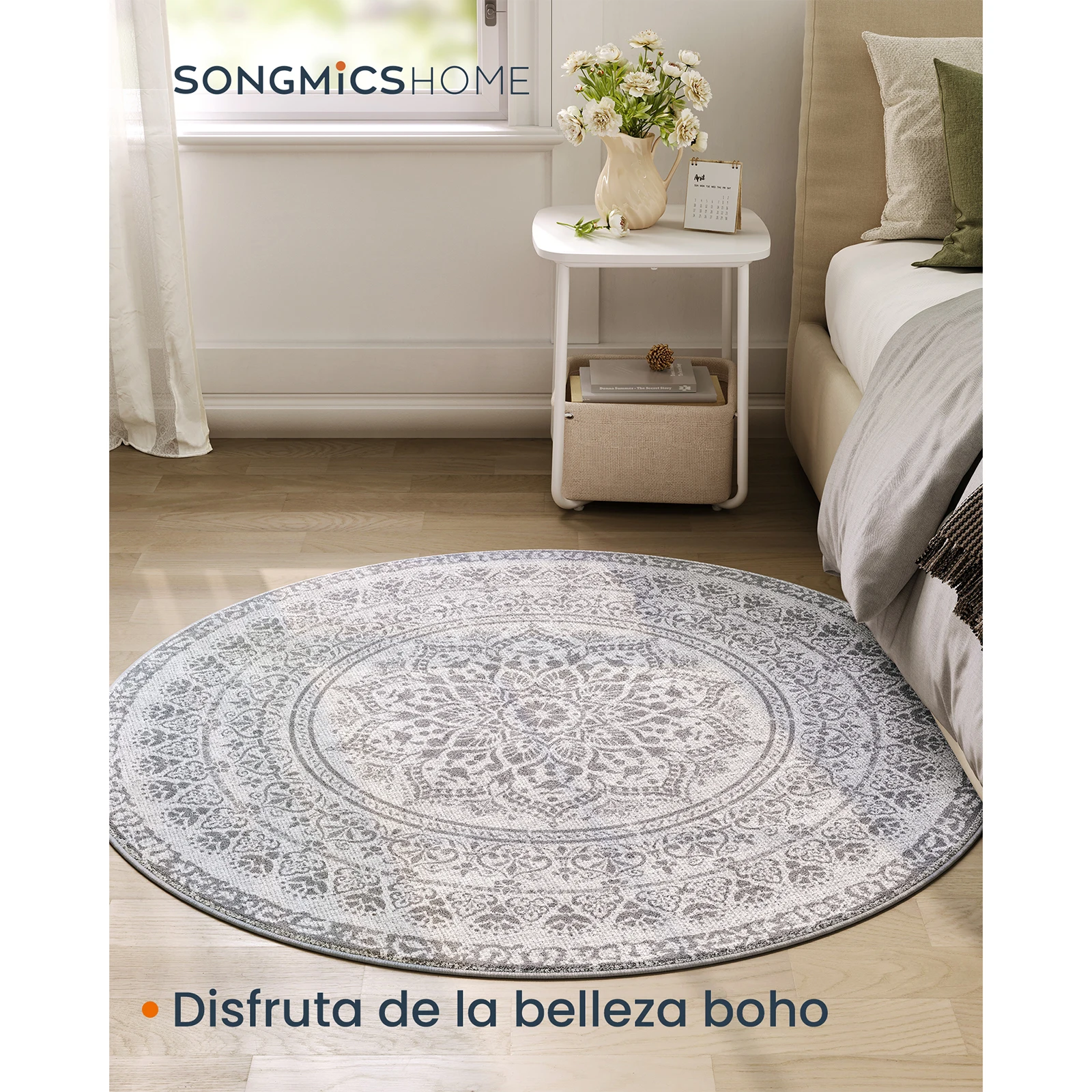 SONGMICS HOME Rug, Diameter 120 cm, Non-Slip Round Rug, Home Decor, for Living Room, Bedroom, Machine Washable, Boho Style