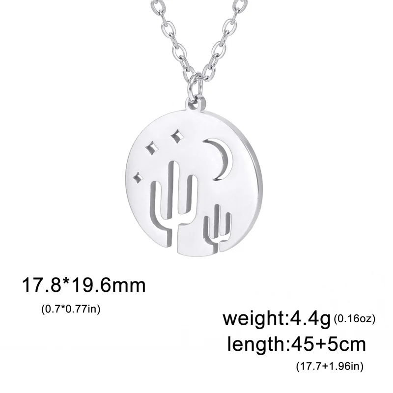 Klassische Goldfarbe Edelstahl Halskette für Frauen Kette Halsreif Mond Kaktus Anhänger Halskette Schmuck Geburtstags geschenk Großhandel – Detail 15