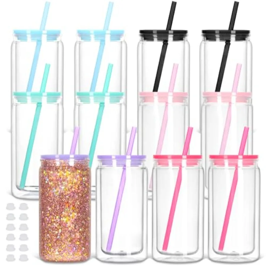 

Набор из 12 акриловых стаканов-снежных шаров с предварительно просверленным отверстием, 16 унций, двухслойные пластиковые банки с крышкой и соломинкой, пластиковые кружки-банки Мейсона