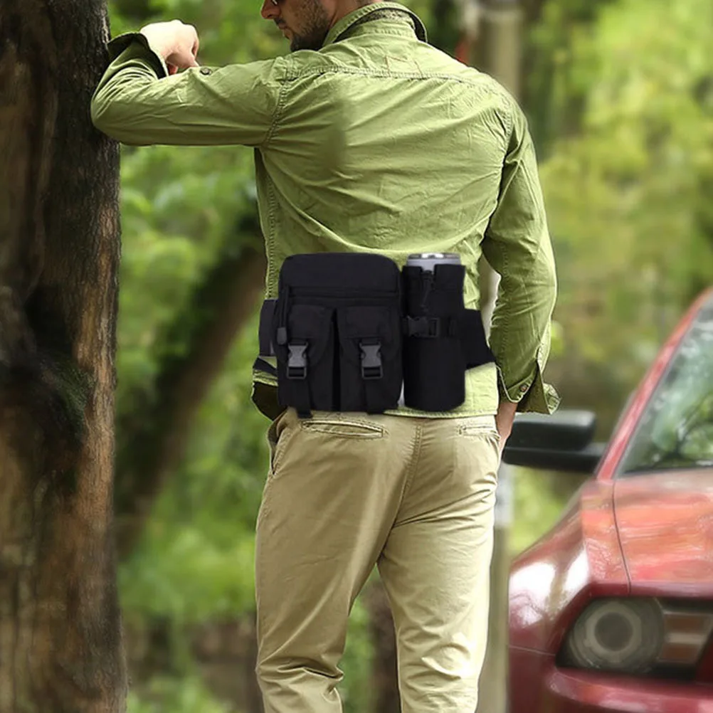 

Adjustable Black Sports Waist Pack with Water Bottle Holder for Running Hiking Climbing Outdoor Activities Sweatproof Water