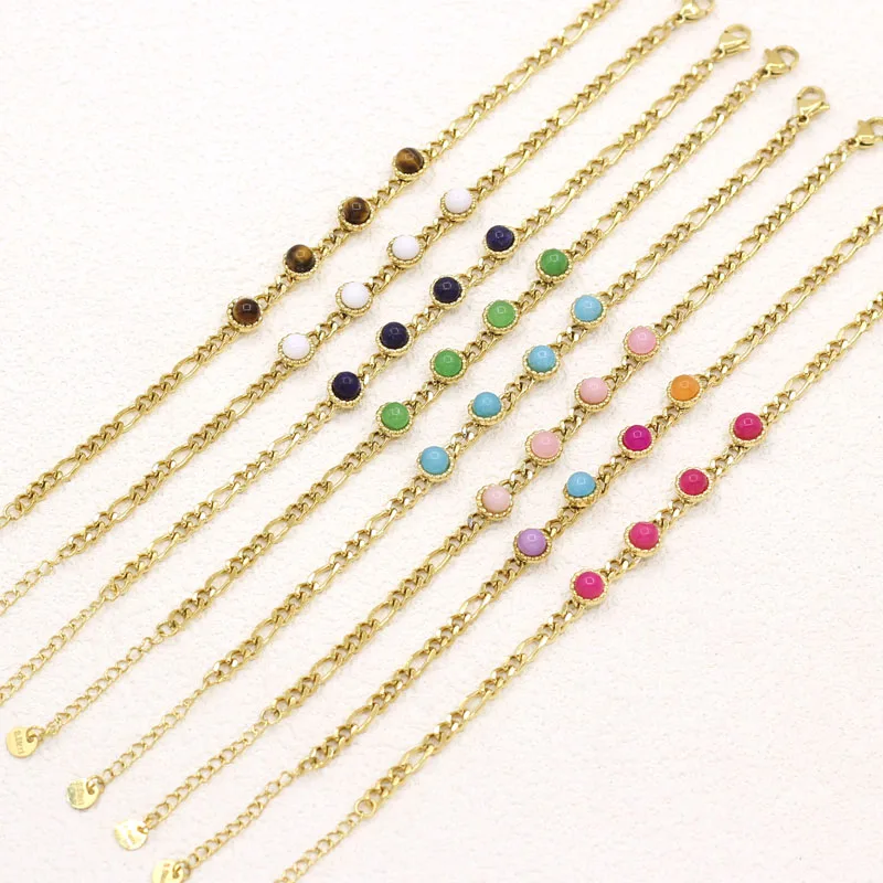 

2024 New Set Round Stone Bright Color Simplicity Bracelet For Women Gift High Quality Gold Color Stainless Steel Women's Jewelry