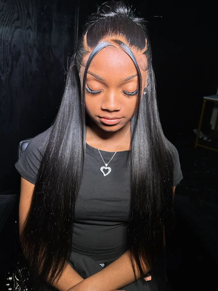 Wow Angel HD Volledige Frontale Pruiken 36 inch Rechte Melt Skins 13x6 HD Lace Front Menselijk Haar pruiken Maagd Haar Pre Geplukt Lijmloze - afbeelding 2