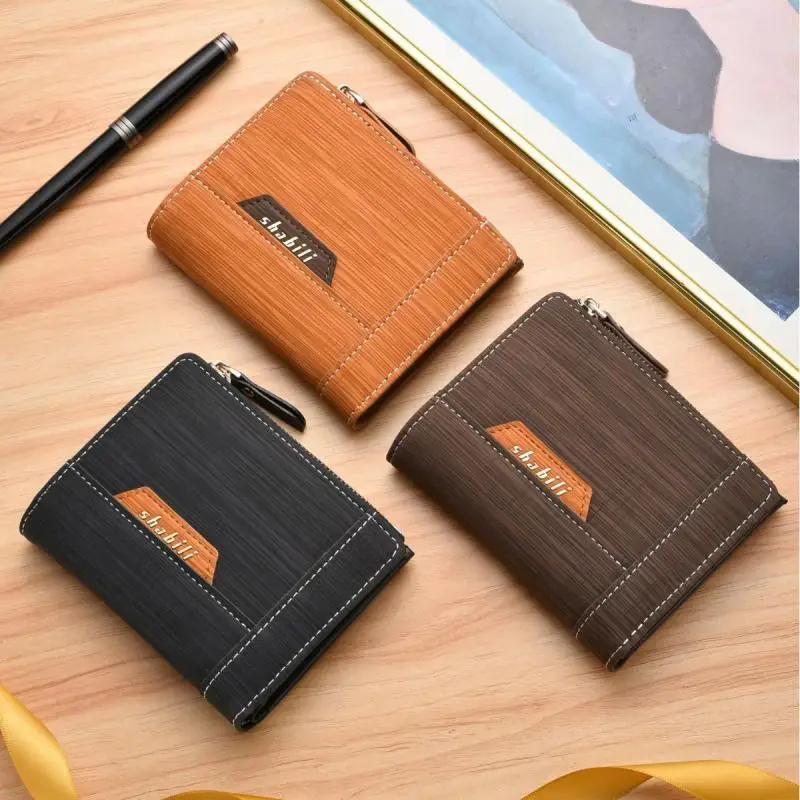 

High quality men's wallet short retro patterned simple zipper large capacity multifunctional classic and versatile card bag