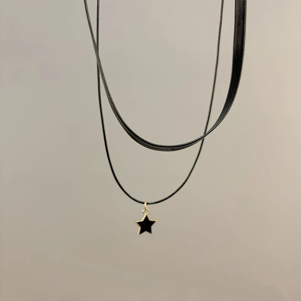 ZAKOL Simple Personalized Black Velvet Strap Choker Double Pentagram Pendant Necklace Women's Accessories Ornaments