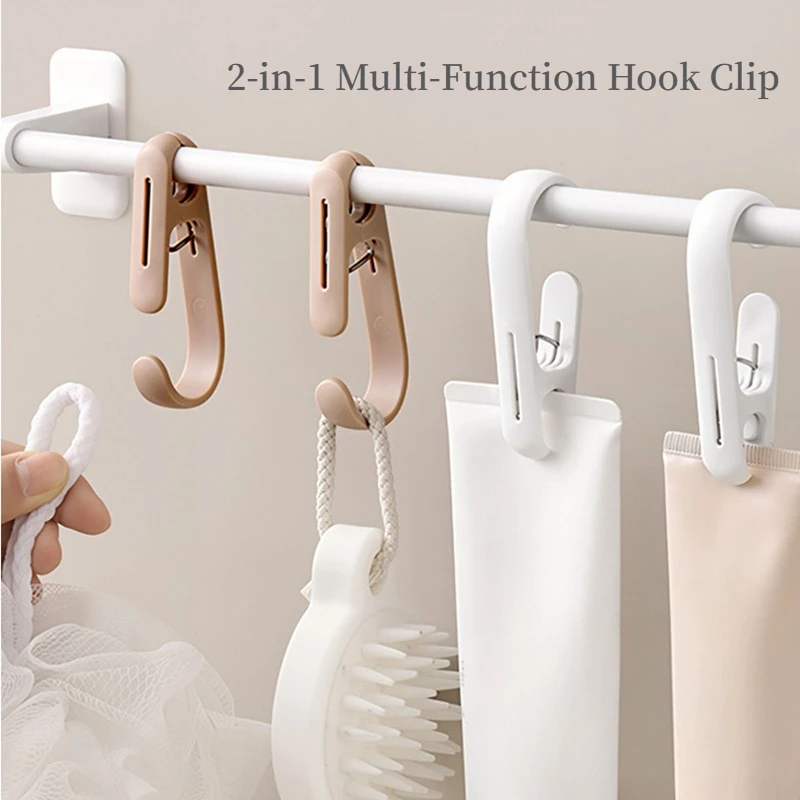 10PCS Multi Function Hook Clip - Compact Clip Design - for Kitchen Bathroom Wall Door - Portable Clothes Hanger Holder Rack Set