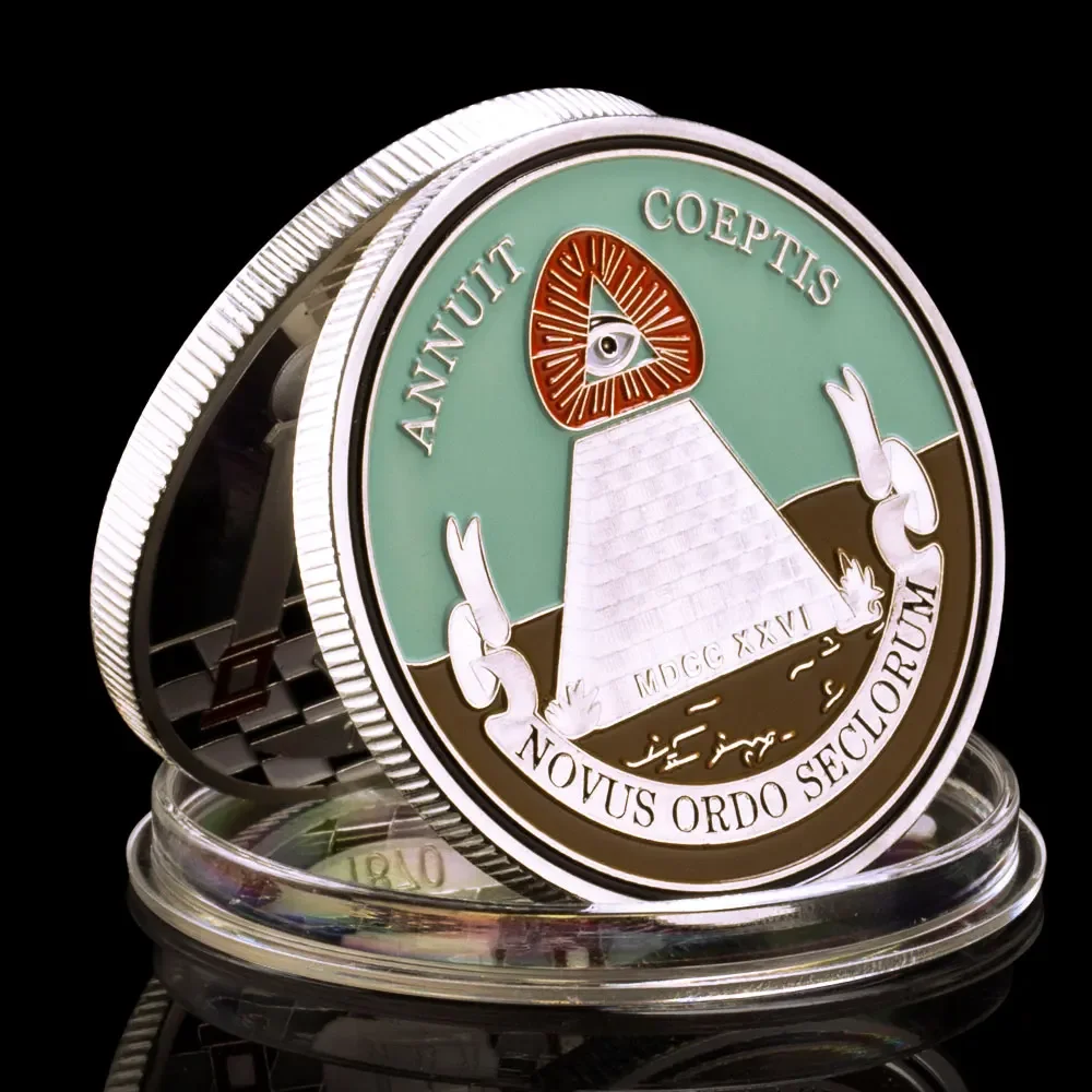 The Free Mason Souvenir Silver Plated Coin NOVUS ORDO SECLORUM Collectible Coin Annuit Coeptis Commemorative Coin Challenge Coin