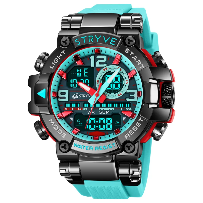 New STRYVE Brand Sports Relojs Hot Men\'s Digital-Analog Dual Movement Luminous Calendar 5ATM Waterproof Watches 8025 and 8026