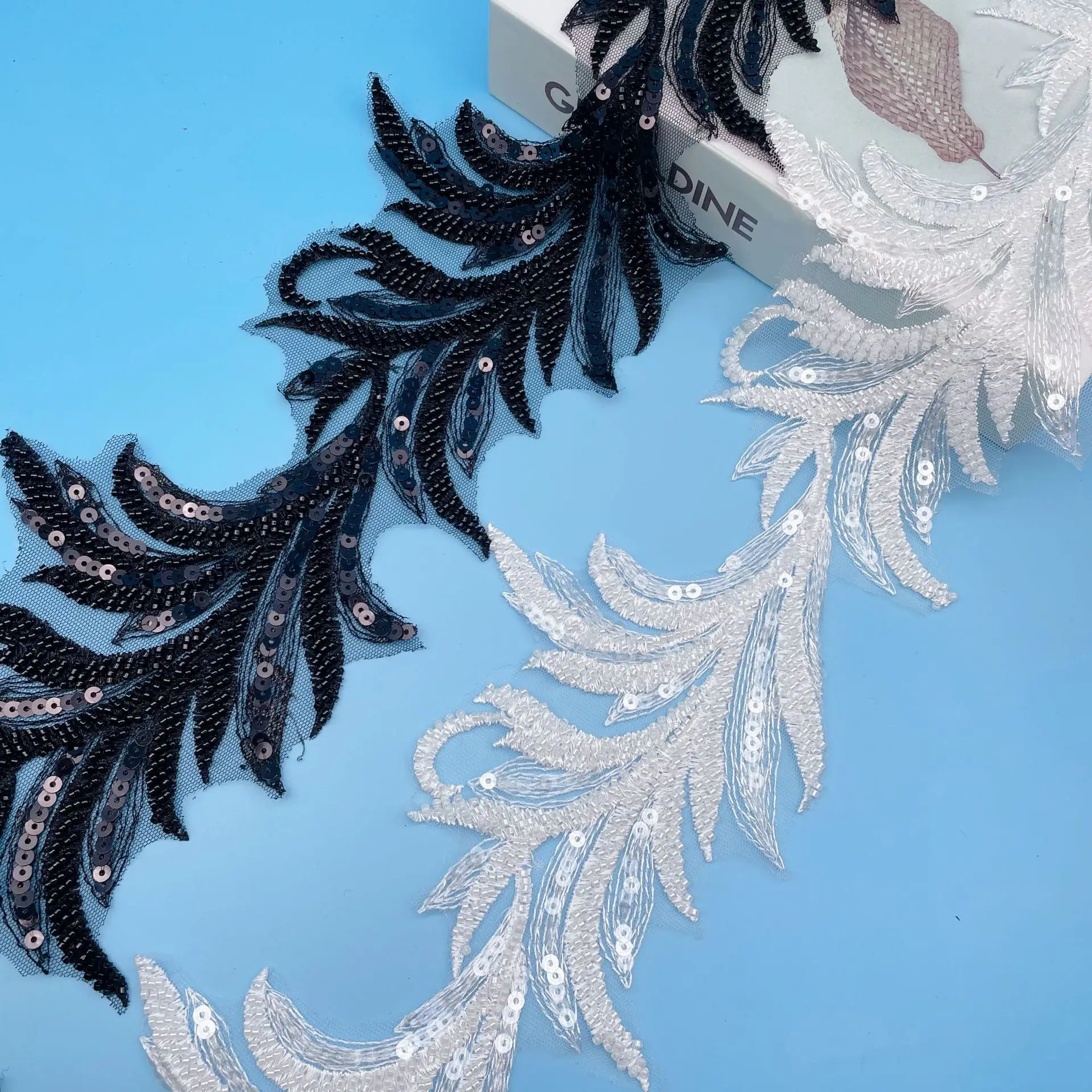 

10 Yards/Lot Leaf Beads Sequins Embroidery Handmade Lace Trim Accessories DIY Wedding Dress Belt Headdress Lace Trim