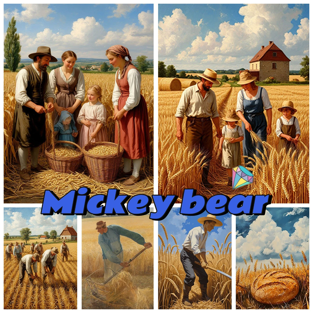 

Wheat Field 5D Diamond Art Painting Farmers Harvesting Wheat Pictures DIY Gemstone Embroidery Country Style Home Wall Decor